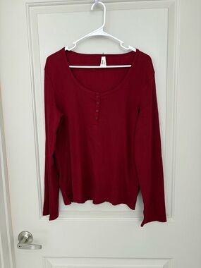 Pact Women's Red Scoop Neck Henley Long Sleeve Top NWOT Size XXL Organic Cotton